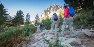 A group of tourists hiking in Corsica